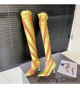 Jimmy Choo x Mugler Nad Kolená 105 Ponožka Botičky Ženy Prekladané Oka Žltá/Oranžová