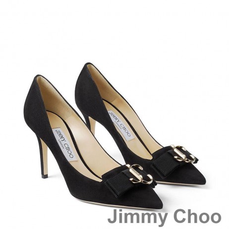 Jimmy Choo Ari100 펌프는 여성 스웨이드 제 로고 및 그로그랭 활 블랙