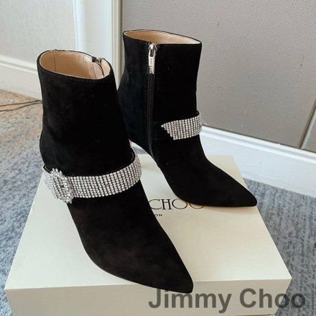 Jimmy Choo Kaza85 앵클 부츠 여성 스웨이드와 함께 크리스탈 스트랩 블랙