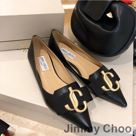Jimmy Choo 사랑을 아파트 여성 송아지를 가죽으로 JC 상징 블랙