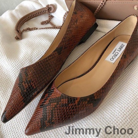 Jimmy Choo 사랑을 아파트 여성 Python 가죽은 갈색