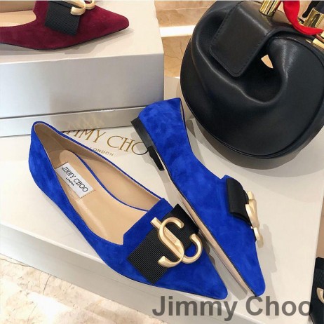 Jimmy Choo 사랑을 아파트 여성 스웨이드 JC 상징은 파란색