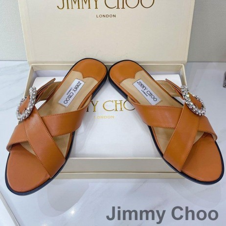 Jimmy Choo 점 참고하여 주시기 바랍 슬라이드는 여성 양의 가죽으로 크리스탈 버클 Brown