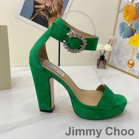 Jimmy Choo Mionne115 플랫폼 샌들 여성 스웨이드와 함께 크리스탈 버클 그린