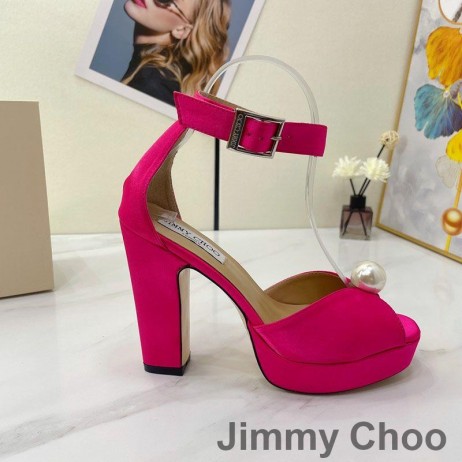 Jimmy Choo Socorie115 플랫폼 샌들 여성의 새틴으로 진주 세미