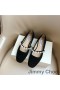 Jimmy Choo Ade 아파트 여성 스웨이드 진주 꾸밈 블랙