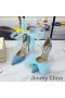 Jimmy Choo Averly100 펌프는 여성 스웨이드와 함께 대형 메시 리본 하늘색