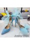 Jimmy Choo Averly100 펌프는 여성 스웨이드와 함께 대형 메시 리본 하늘색