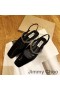 Jimmy Choo 빙 숙 아파트 여성은 특허를 가죽으로 크리스탈 스트랩 블랙