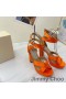 Jimmy Choo 가이아 115 플랫폼 샌들 여성의 새틴 오렌지