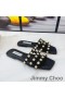 Jimmy Choo 하잘 슬라이드는 여성 나파 펄 스터드 블랙