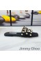 Jimmy Choo 하잘 슬라이드는 여성 나파 펄 스터드 블랙
