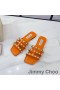 Jimmy Choo 하잘 슬라이드는 여성 나파 펄 스터드 오렌지