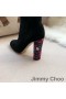 Jimmy Choo 메인 100 무릎 부츠 여성 스웨이드와 함께 크리스탈 치장 힐 블랙