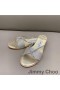 Jimmy Choo Minea 슬라이드는 여성의 반짝이 직물과 함께 크리스탈 골드 체인