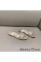 Jimmy Choo Minea 슬라이드는 여성의 반짝이 직물과 함께 크리스탈 골드 체인