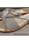 Jimmy Choo Minea 슬라이드는 여성의 반짝이 직물과 함께 크리스탈 골드 체인