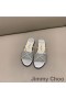 Jimmy Choo Minea 슬라이드는 여성의 반짝이 직물과 함께 체인 실버 크리스탈