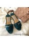Jimmy Choo Minea 슬라이드는 여성 스웨이드로 결정 장식 녹색