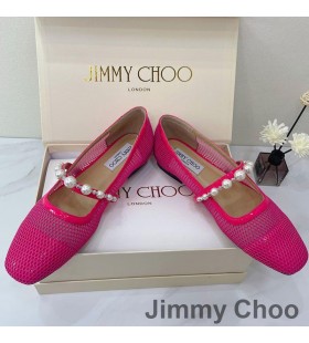 Jimmy Choo Ade 아파트 여성 메쉬와 가죽으로 장식 진주 상승