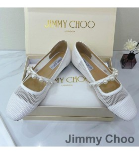 Jimmy Choo Ade ì•„íŒŒíŠ¸ ì—¬ì„± ë©”ì‰¬ì™€ ê°€ì£½ìœ¼ë¡œ ìž¥ì‹ ì§„ì£¼ í°ìƒ‰