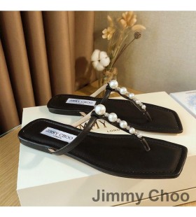 Jimmy Choo Alaina Slides Women Nappa Leather With Pearl Embellishment Black