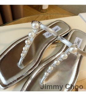 Jimmy Choo 레 만 슬라이드는 여성 Nappa 가죽으로 진주 실버 장식