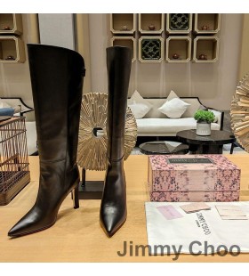 Jimmy Choo Alizze90 무릎 옷 여성의 부드러운 가죽 검정