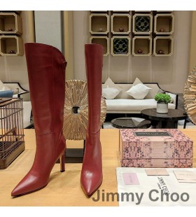 Jimmy Choo Alizze90 무릎 옷 여성의 부드러운 가죽 부르고뉴