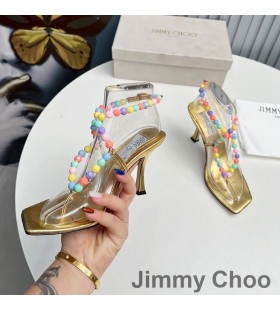 Jimmy Choo 이 호텔은 85 샌들 여성 Nappa 가죽을 가진 구슬로 만드는 라피아 야자 금