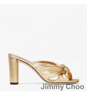 Jimmy Choo Avenue85 굽 슬라이드는 여성 Nappa 가죽을 가진 매듭 금