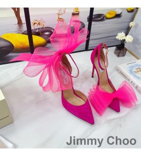 Jimmy Choo Averly100 펌프는 여성 스웨이드와 함께 대형 메시 리본즈