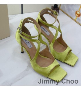 Jimmy Choo 아지아 85 샌들은 여자 레몬 새틴