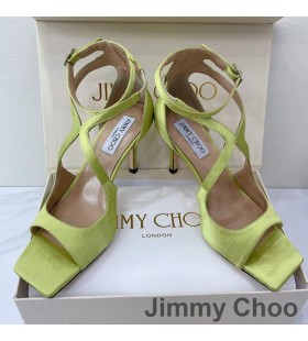 Jimmy Choo 아지아 85 샌들은 여자 레몬 새틴