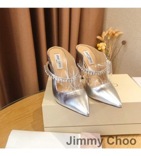 Jimmy Choo Bing 105 Mules Women Patent Leather With Crystal Strap Silver