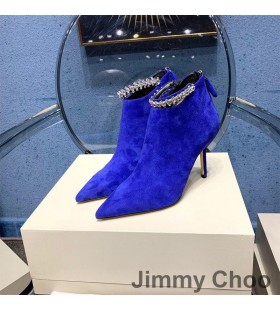 Jimmy Choo 블라이제 85 앵클 부츠 여성 스웨이드와 함께 크리스탈 스트랩 블루
