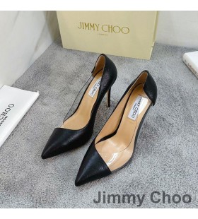 Jimmy Choo Cass105 펌프는 여성 Pvc 와 송아지를 가죽으로 JC 상징 블랙