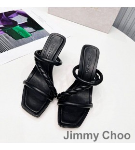 Jimmy Choo Diosa85 굽 슬라이드는 여자 가죽으로 꼰 스트랩 블랙