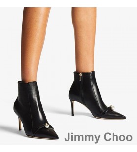 Jimmy Choo Felicitie85 앵클 부츠 여성 Nappa 가죽으로 진주 꾸밈 블랙