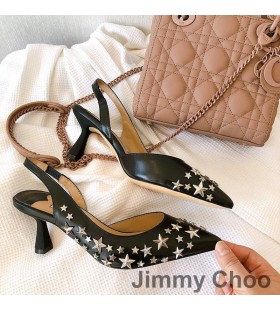 Jimmy Choo Fetto65 숙 펌프는 여자 가죽 스타와 함께 리벳 블랙