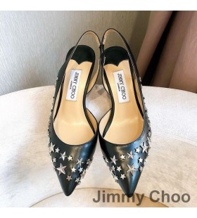 Jimmy Choo Fetto65 숙 펌프는 여자 가죽 스타와 함께 리벳 블랙