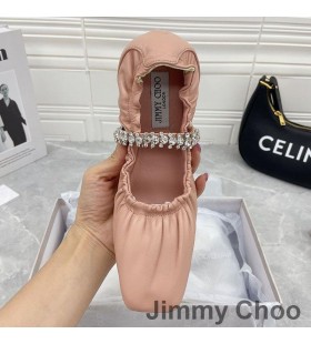 Jimmy Choo 가이 발레리나 아파트 여성 Nappa 크리스탈 스트랩 핑크색