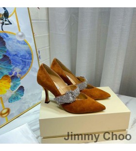 Jimmy Choo Kari85 펌프는 여성 스웨이드와 함께 크리스탈 스트랩 Brown