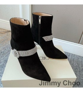 Jimmy Choo Kaza85 앵클 부츠 여성 스웨이드와 함께 크리스탈 스트랩 블랙