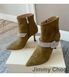 Jimmy Choo Kaza85 앵클 부츠 여성 스웨이드와 함께 크리스탈 스트랩 그린
