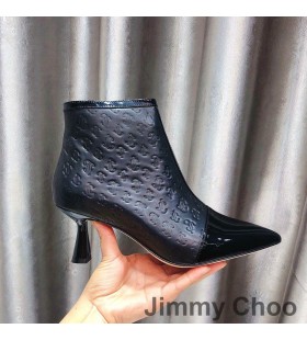 Jimmy Choo Kix Z 65 Ankle Booties Women Patent Leather And JC Monogram Leather Black