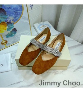 Jimmy Choo 크리스 아파트 여성 스웨이드와 함께 크리스탈 스트랩 Brown