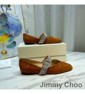 Jimmy Choo 크리스 아파트 여성 스웨이드와 함께 크리스탈 스트랩 Brown