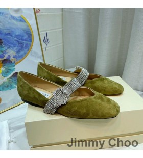 Jimmy Choo 크리스 아파트 여성 스웨이드와 함께 크리스탈 스트랩 그린