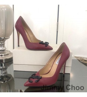 Jimmy Choo 사랑 100 펌프는 여자 가죽으로 제 엠블럼 부르고뉴